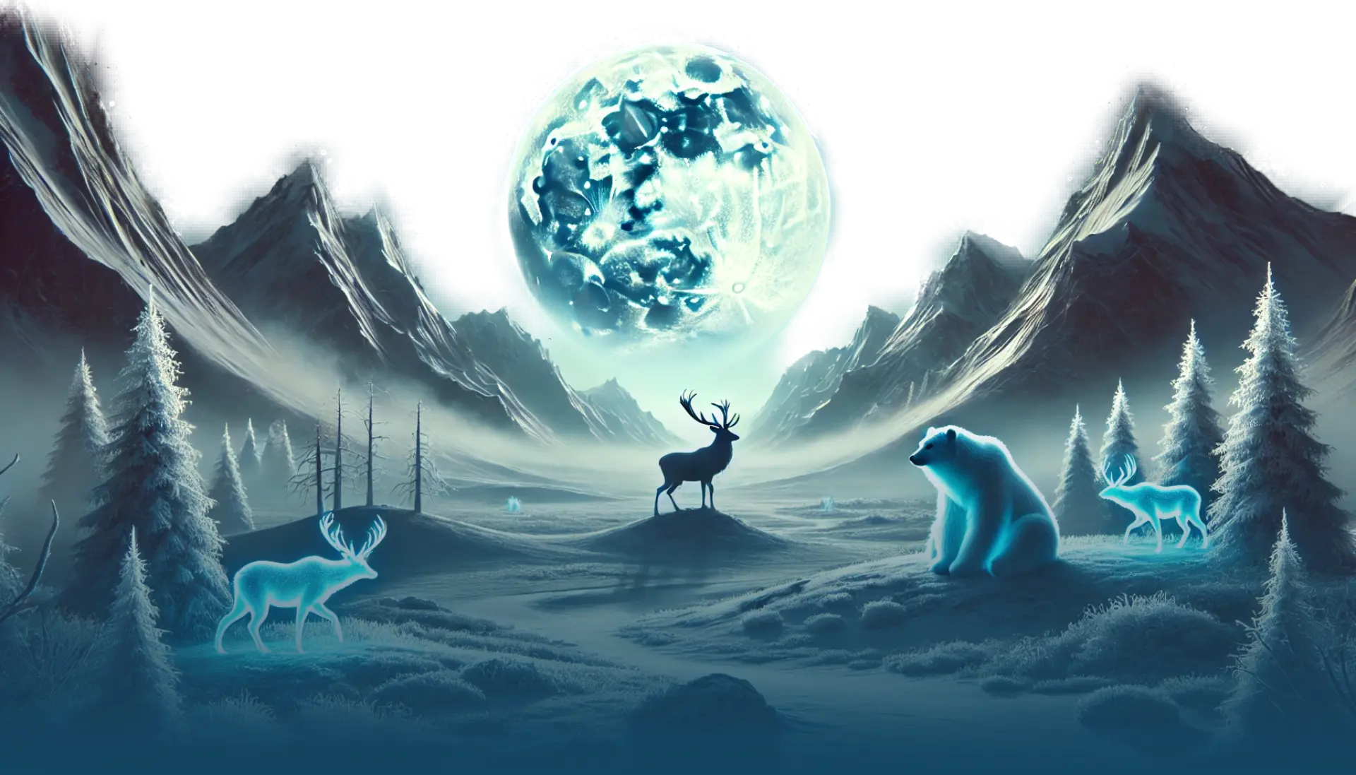 Paysage enneigé sous une lune glacée